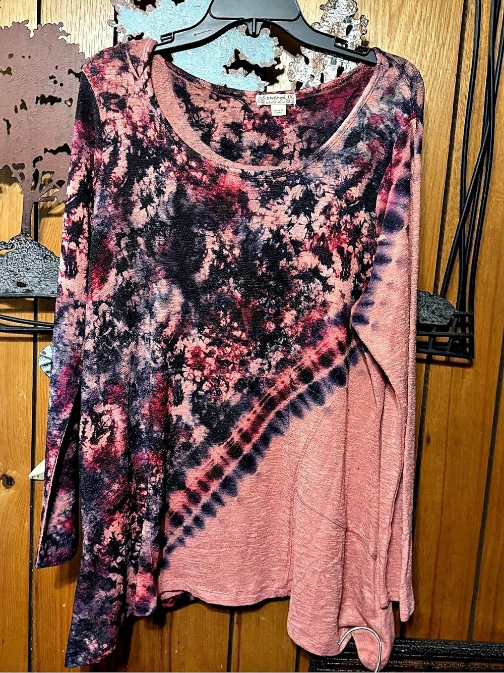 Energé Abstract Long Sleeve Top in Pink & Black